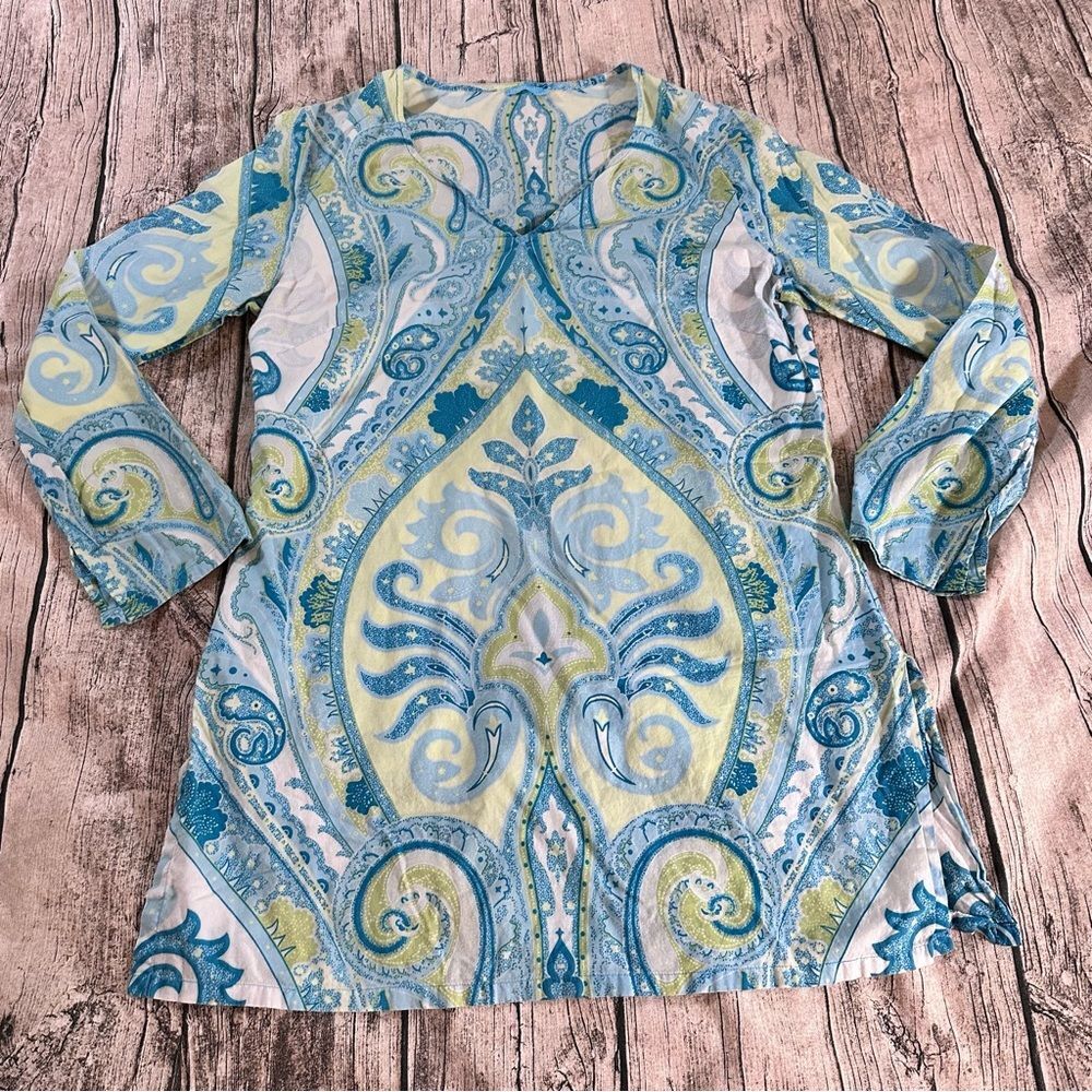 J. McLaughlin Lightweight Paisley Long Sleeve Cotton Tunic Size 10
